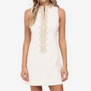 Lilly Pulitzer White and Gold Alexa Shift. Mini Dress